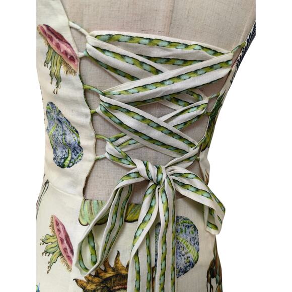 ALEMAIS + Sam Pauletto Sea printed linen mini dress US 8 - Picture 10 of 12